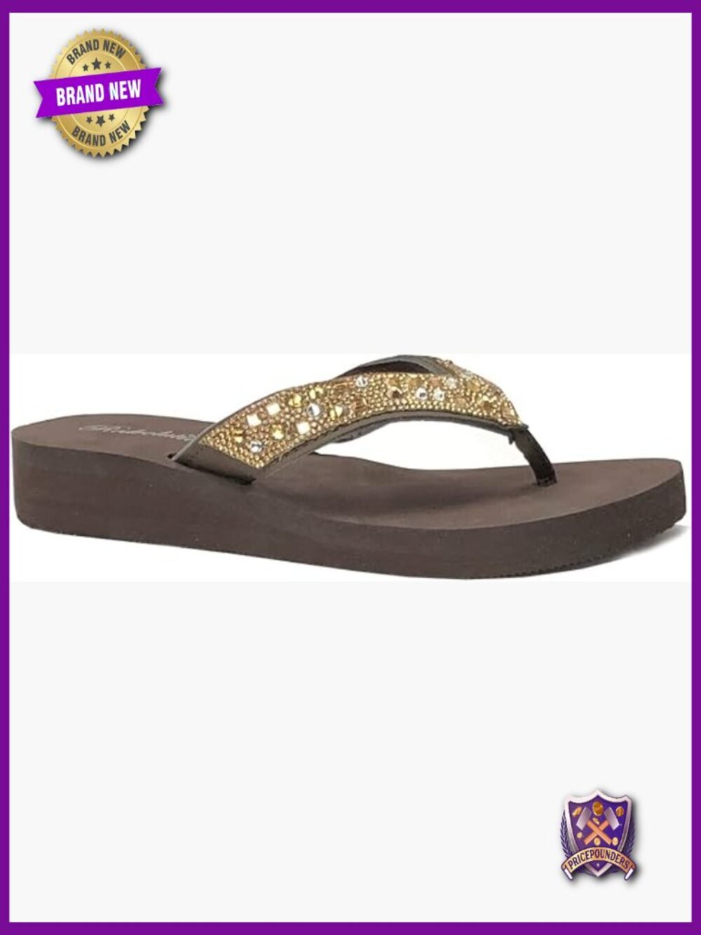 Rhinestone Wedge Sandals Platform T-Strap Jewel Flip Flops